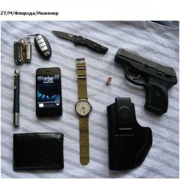 вещи., сумка, пистолет, ключи, нож, сигареты, зажигалка, очки, паспорт, телефон
