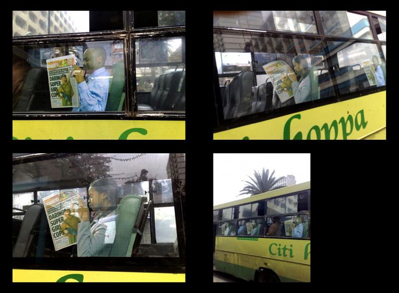 Издание Metro в Кении наклеило на автобусы стикеры, имитирующие читающих газету людей. 